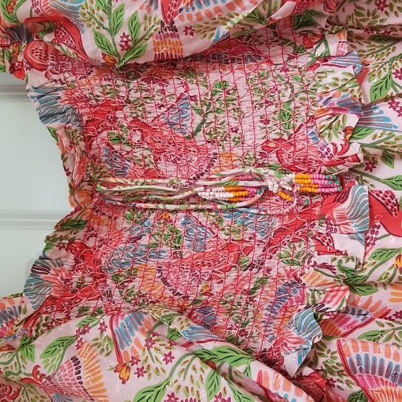 FARM Rio Smocked Top Midi Dress in Pink Macaw Flight - Picture 4 of 16